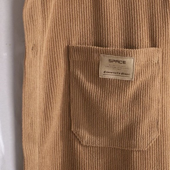 Casual Khaki Corduroy Men's Solid Shirt - Picture 7 of 9